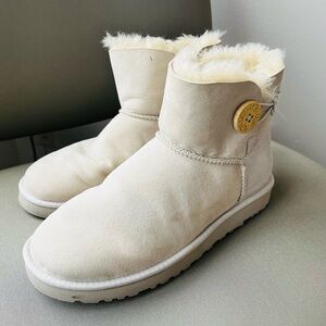 UGG Cream Ankle Boots with Gold Button